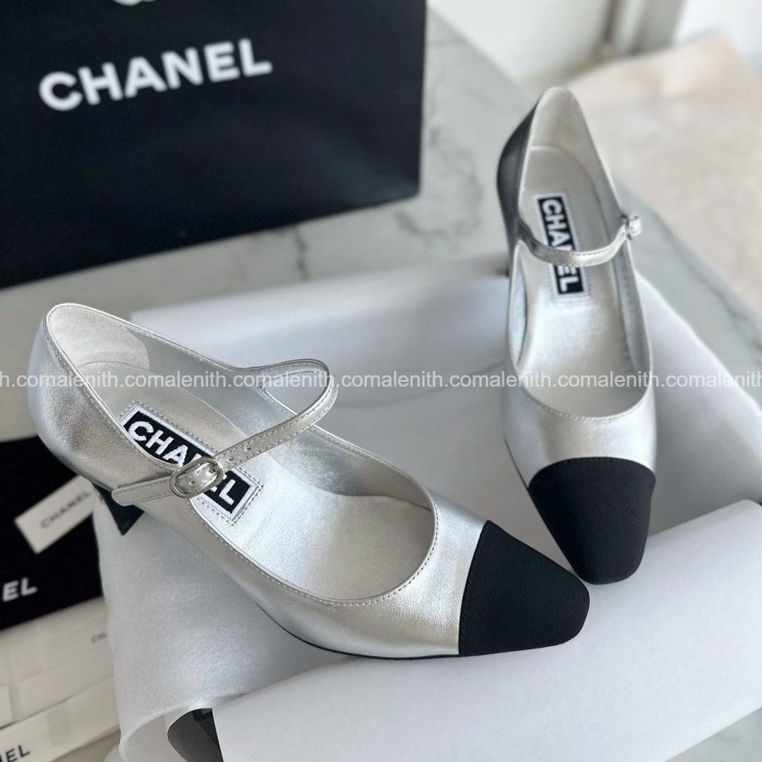 Chanel Vintage Silver High Heel Mary Janes